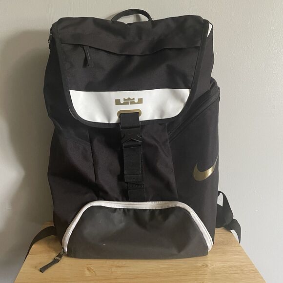 black and white lebron nike backpack Nike LeBron Ambassador 2.0 Backpack Black White Gold 13x20x7” SCUFF MARKS  BOTTOM
